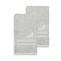 Buy 😀 Gracewood Hollow John Turkish Cotton Set Of 2 Grey Hand Towels With White Script Monogr Grey/g 🛒