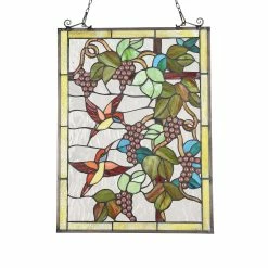 Alternative view of Coupon ❤️ Gracewood Hollow Koundja Floral Stained Glass Window Panel Suncatcher 👍