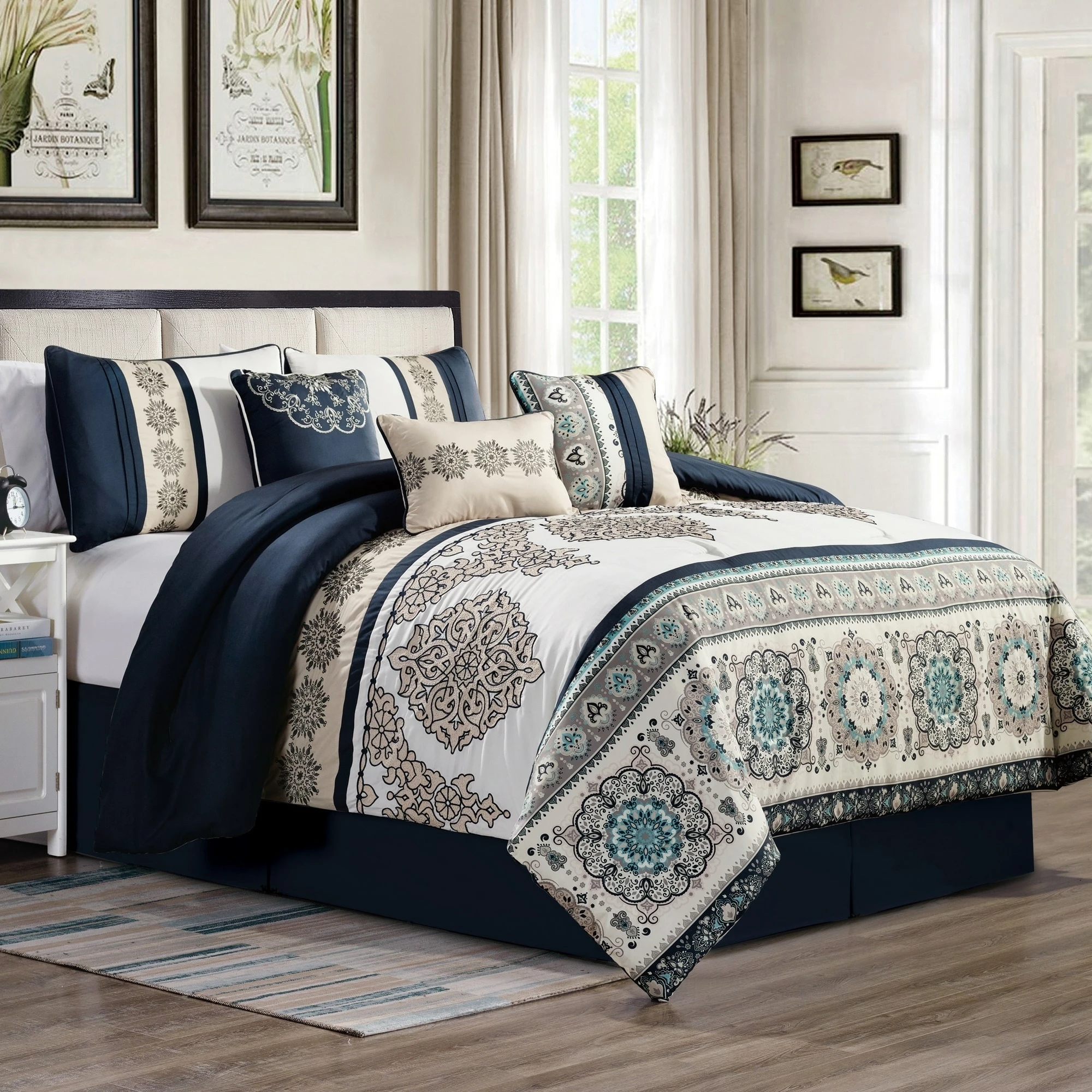 New ๐ Gracewood Hollow Heco 7-piece Embroidered Comforter Set Multi / Gold / Navy ๐ 3 New ๐ Gracewood Hollow Heco 7-piece Embroidered Comforter Set Multi / Gold / Navy ๐