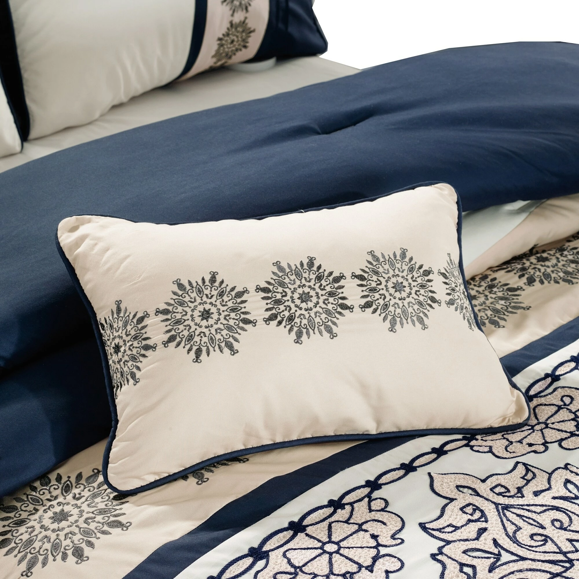 New ๐ Gracewood Hollow Heco 7-piece Embroidered Comforter Set Multi / Gold / Navy ๐ 7 New ๐ Gracewood Hollow Heco 7-piece Embroidered Comforter Set Multi / Gold / Navy ๐ - Image 5