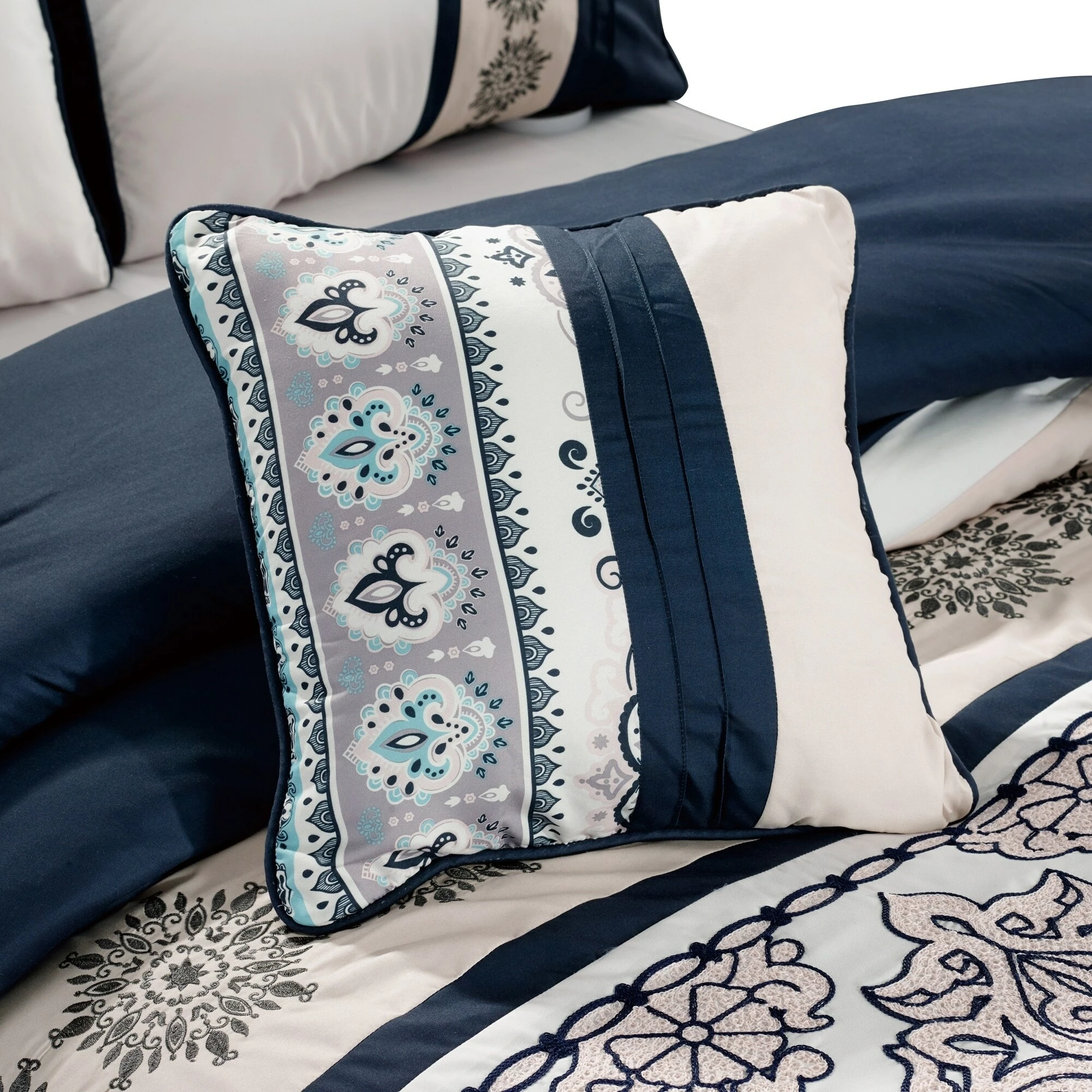 New ๐ Gracewood Hollow Heco 7-piece Embroidered Comforter Set Multi / Gold / Navy ๐ 8 New ๐ Gracewood Hollow Heco 7-piece Embroidered Comforter Set Multi / Gold / Navy ๐ - Image 6