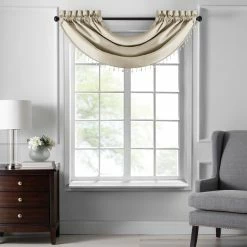 Best Pirce 🤩 Gracewood Hollow Galang Faux Silk Waterfall Beaded Window Valance - 42"x22" Chocolate 🔥