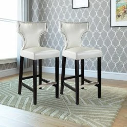 Flash Sale 🔥 Gracewood Hollow Orbelyan Bar-height Barstool With Metal Studs (Set Of 2) White ✔️