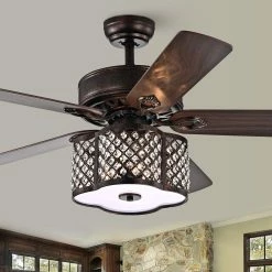 Deals 🤩 Gracewood Hollow Inouye 52-inch Rustic Bronze Ceiling Fan With 5-light Caged Crystal Drum Shade 👏