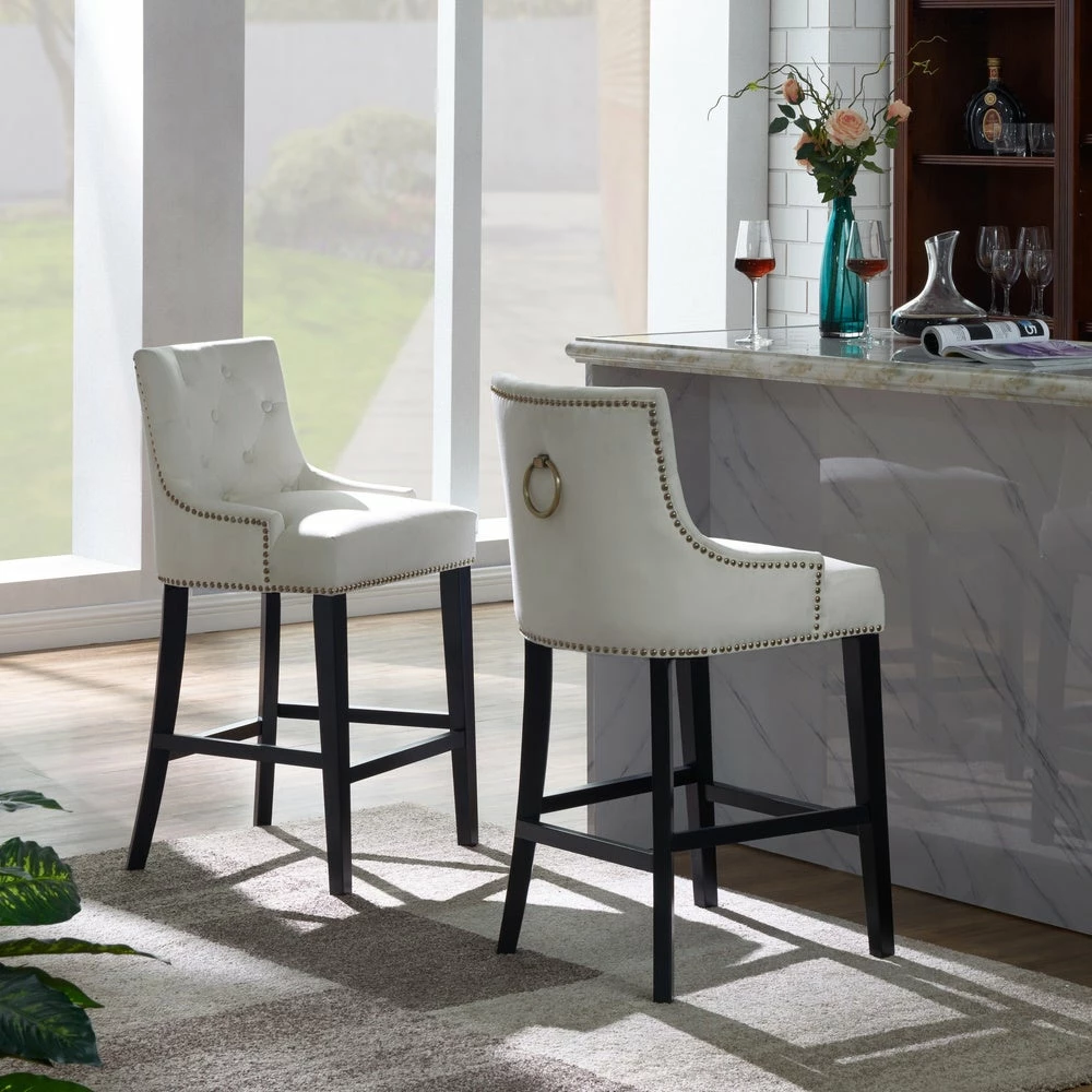 Best deal 😉 Gracewood Hollow Anandghan Button-tufted Velvet-upholstered Counter Stool Navy 😀 - Image 2