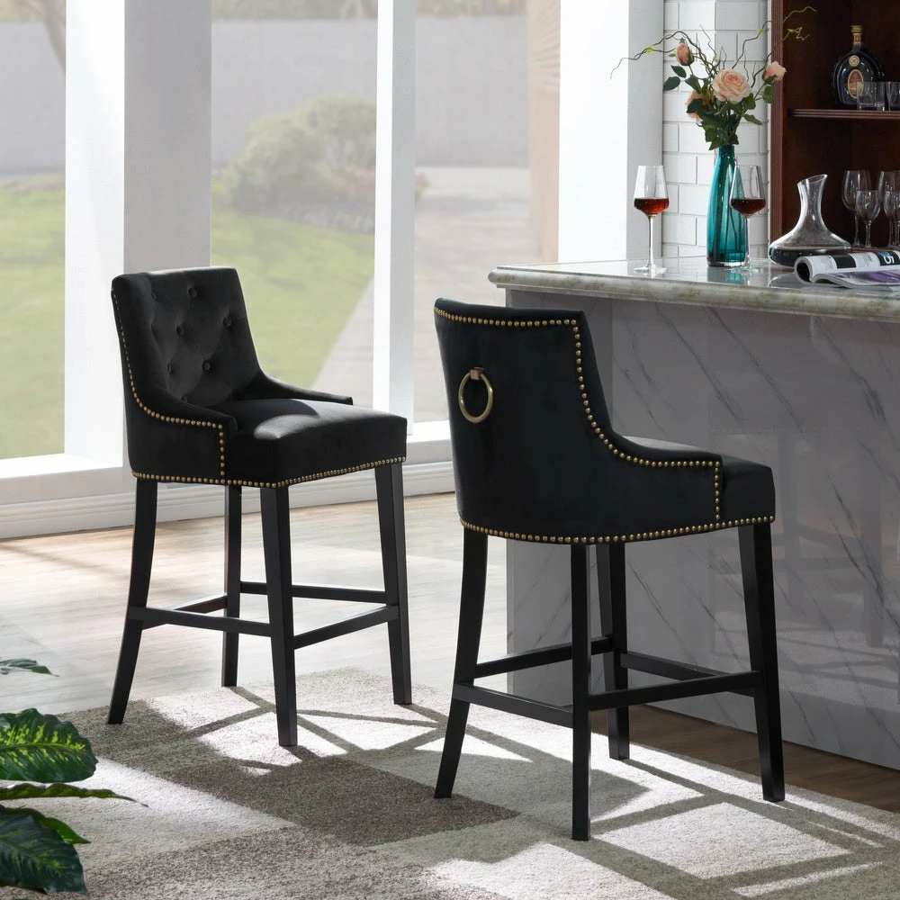 Best deal 😉 Gracewood Hollow Anandghan Button-tufted Velvet-upholstered Counter Stool Navy 😀 - Image 6