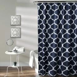 Flash Sale 🤩 Gracewood Hollow Chidzero Geometric Shower Curtain Navy 🔔