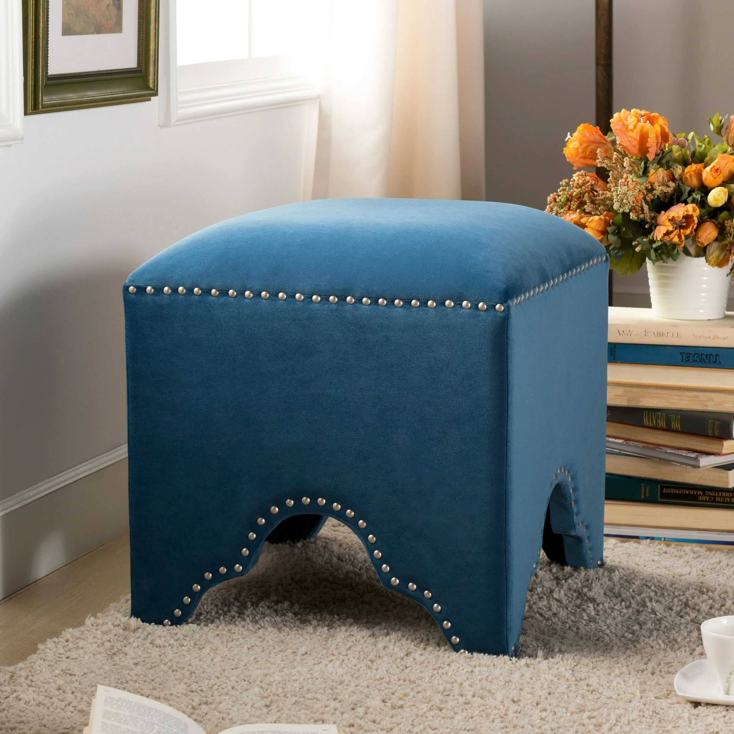 Deals 🎉 Gracewood Hollow Desai Art Deco Nailhead Ottoman Legion Blue 🎁 4 Deals 🎉 Gracewood Hollow Desai Art Deco Nailhead Ottoman Legion Blue 🎁 - Image 2