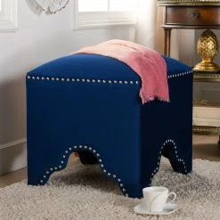 Deals 🎉 Gracewood Hollow Desai Art Deco Nailhead Ottoman Legion Blue 🎁