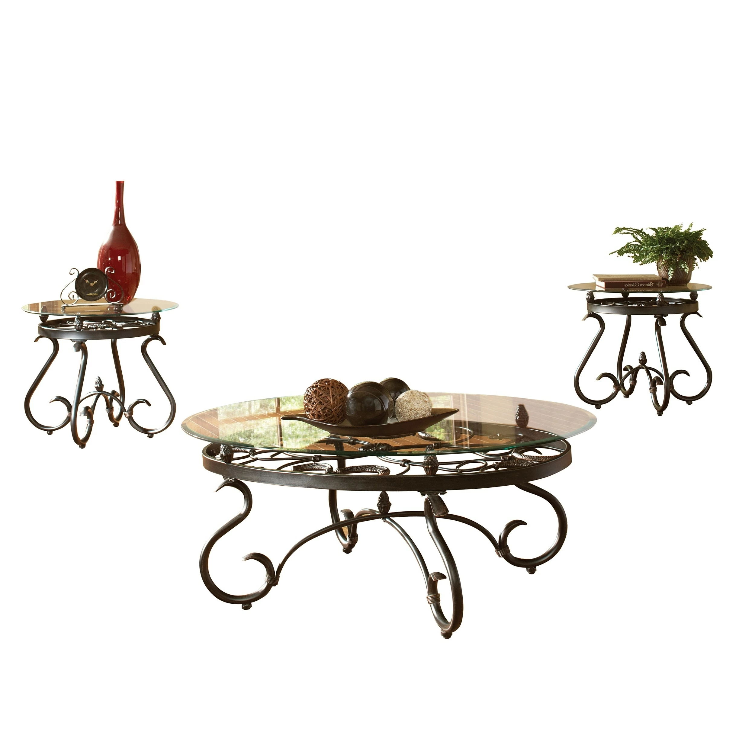 Deals ๐ Gracewood Hollow Fishta Antique Brass Metal/ Glass 3-piece Table Set ๐ - Image 4