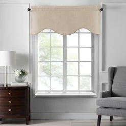 Hot Sale ๐ Gracewood Hollow Foster Faux Silk Scalloped Window Valance - 50"x21" Taupe ๐