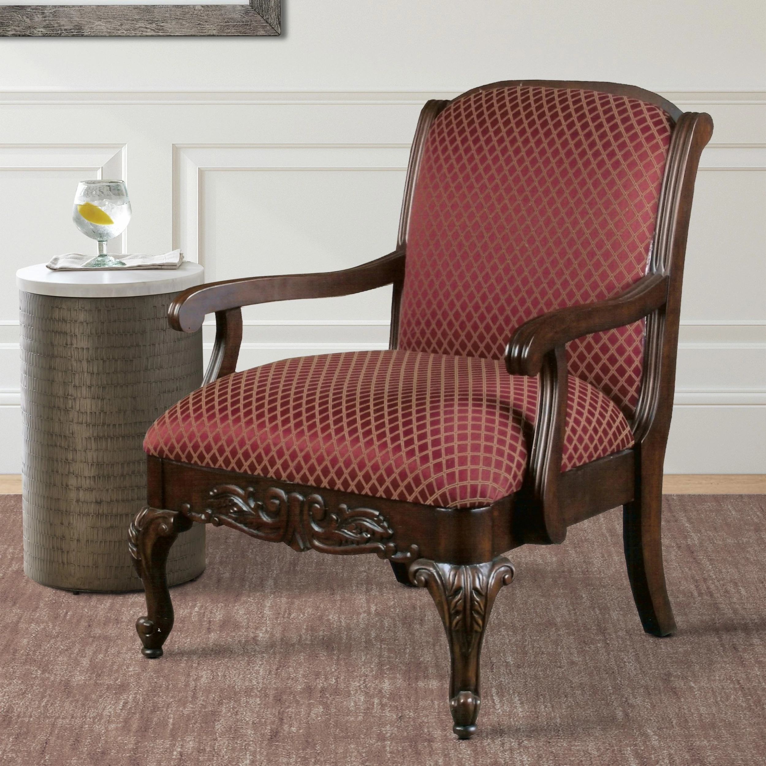 Deals ๐ Gracewood Hollow Hesse Carved Red Accent Chair ๐