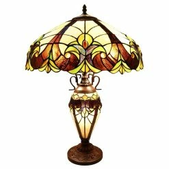 Budget 🔔 Gracewood Hollow Lemsine Brown And Cream 2-light Art Glass Table Lamp 🎁