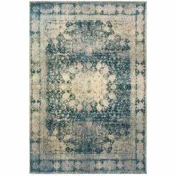 Promo 🔔 Gracewood Hollow Riggs Distressed Medallion Ivory/Blue Area Rug 👏 -Gracewood Hollow shop Gracewood Hollow Riggs Distressed Medallion Ivory Blue Polypropylene and Polyester Area Rug