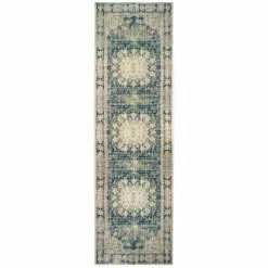 Promo 🔔 Gracewood Hollow Riggs Distressed Medallion Ivory/Blue Area Rug 👏 -Gracewood Hollow shop Gracewood Hollow Riggs Distressed Medallion Ivory Blue Runner Rug