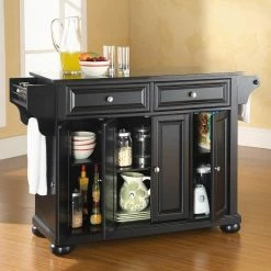 Best reviews of ⭐ Gracewood Hollow Shehu Solid Black Granite Top Kitchen Island In Black Finish 🤩