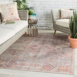 Best Pirce 😍 Gracewood Hollow Cugoano Indoor/Outdoor Sky Blue/Pink Medallion Area Rug 🎁