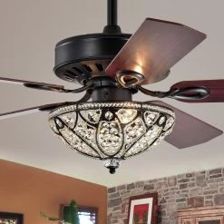 New 🔥 Gracewood Hollow Kadohata 52-inch Matte Black Ceiling Fan With Crystal Bowl Shade 🧨