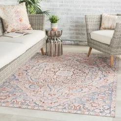 Hot Sale 😀 Gracewood Hollow Dadzie Indoor/Outdoor Blue And Light Pink Medallion Area Rug ⭐