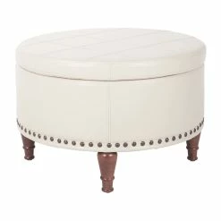 Best Sale 💯 Gracewood Hollow Kuimba Faux Leather Storage Ottoman With Antique Bronze Nailheads Grey 😍