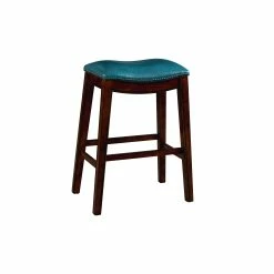 Hot Sale 😉 Gracewood Hollow Parpetsi 30-inch Rubberwood Backless Bar Stool With Upholstered Seat Blue 🎁