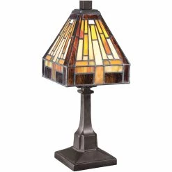 New 🎁 Gracewood Hollow Qosja Tiffany-style Glass Vintage Bronze Finish Desk Lamp 😍