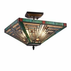 Budget 😍 Gracewood Hollow Kamatenda 2-light Mission-style Stained Glass Semi-flush Mount ⭐