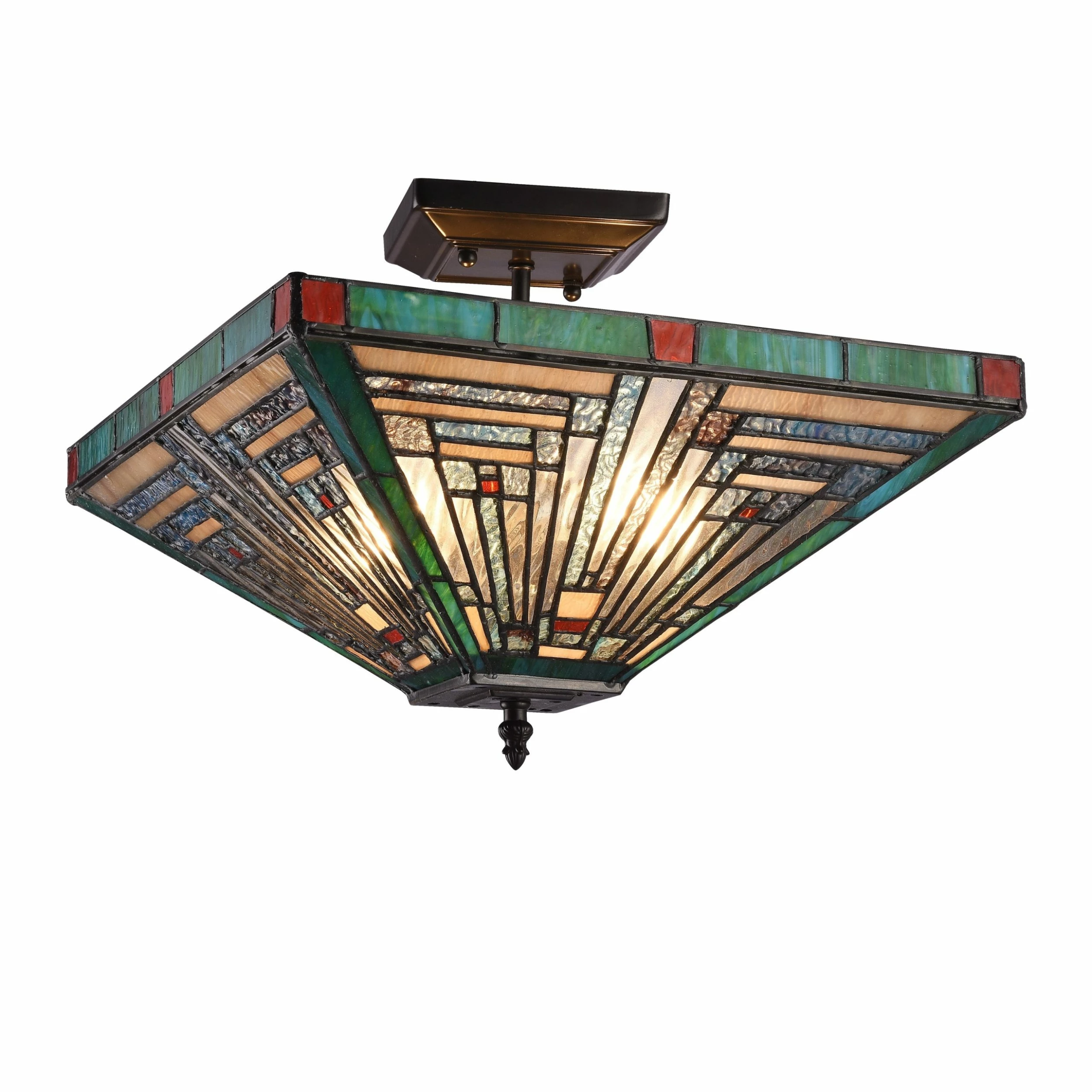 Budget ๐ Gracewood Hollow Kamatenda 2-light Mission-style Stained Glass Semi-flush Mount โญ