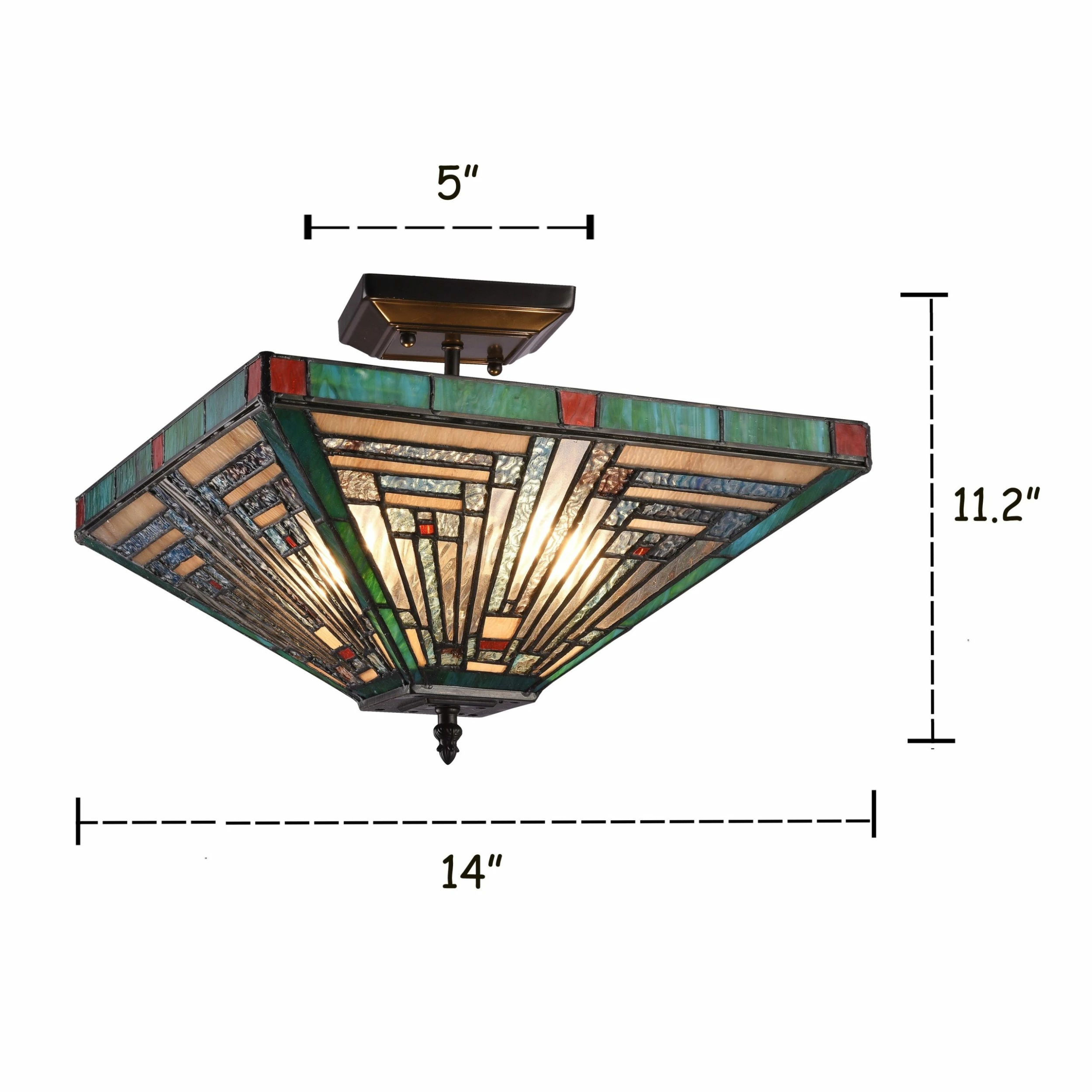 Budget ๐ Gracewood Hollow Kamatenda 2-light Mission-style Stained Glass Semi-flush Mount โญ - Image 4