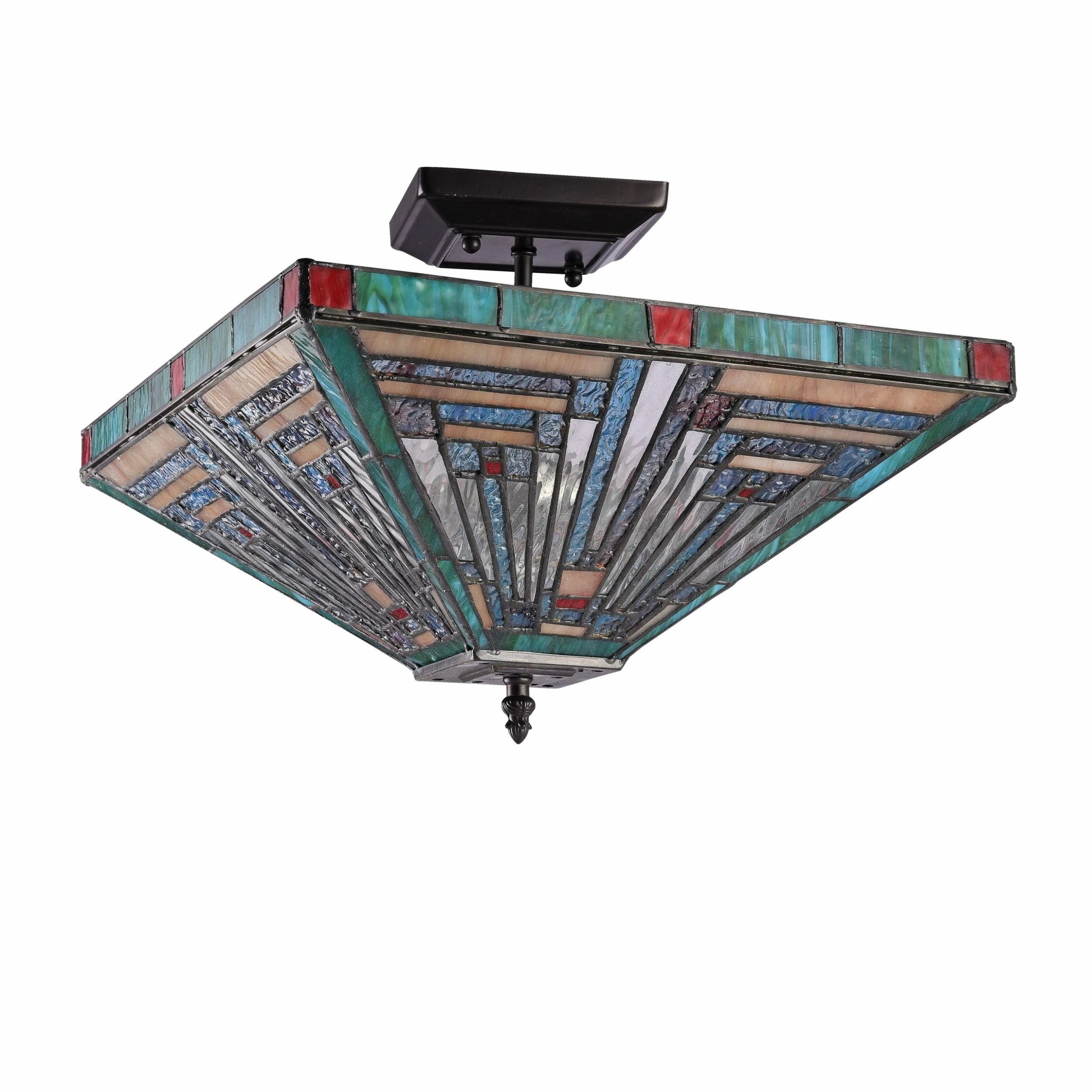Budget ๐ Gracewood Hollow Kamatenda 2-light Mission-style Stained Glass Semi-flush Mount โญ - Image 2