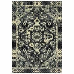 Hot Sale ✨ Gracewood Hollow Moss Medallion Black/ Ivory Micro Fiber Rug Black/cream 😉