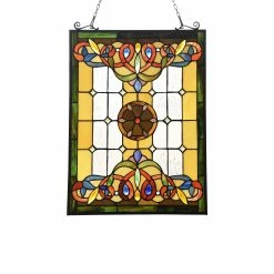 Best Sale ✨ Gracewood Hollow Taboye Victorian Stained Glass Window Panel Suncatcher 🧨
